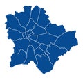 Outline blue map of Warsaw